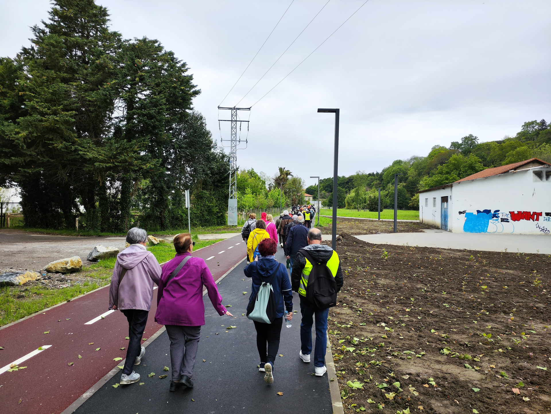 Grupo de personas caminando por una zona verde